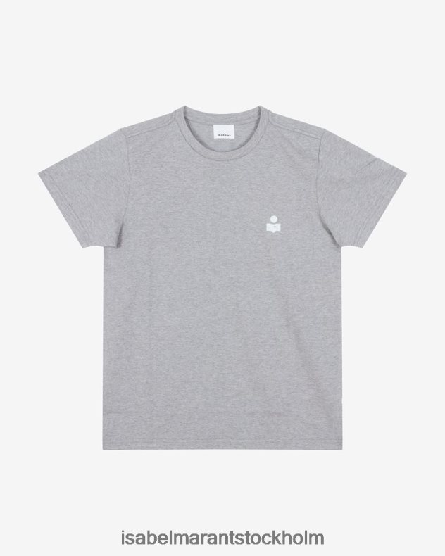 Kläder Isabel Marant zafferh t-shirt med logotyp i bomull ecru/grå män D80P021285